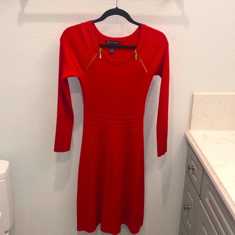 I.N.C Macys Red Sweater Dress with Gold Zippers